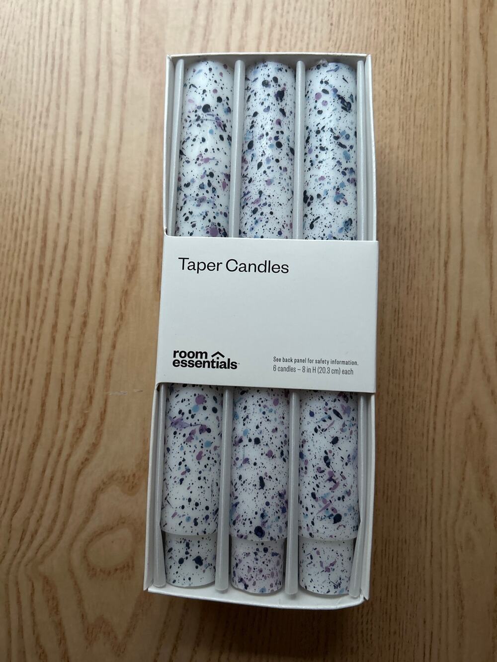 New Room Essentials 6pk Candles Unscented White Lavender Blue Black Speckled 8”